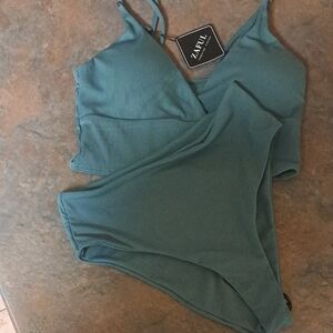 Zaful Teal Ribbed Bikini Set